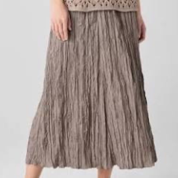 Eileen Fisher Crushed Silk Flared Skirt Cocoa.  New with tags. - Picture 9 of 9